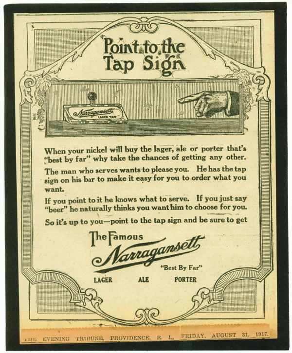 This Week In Narragansett Beer History: The Birth Of The Narragansett Draught Tap Sign