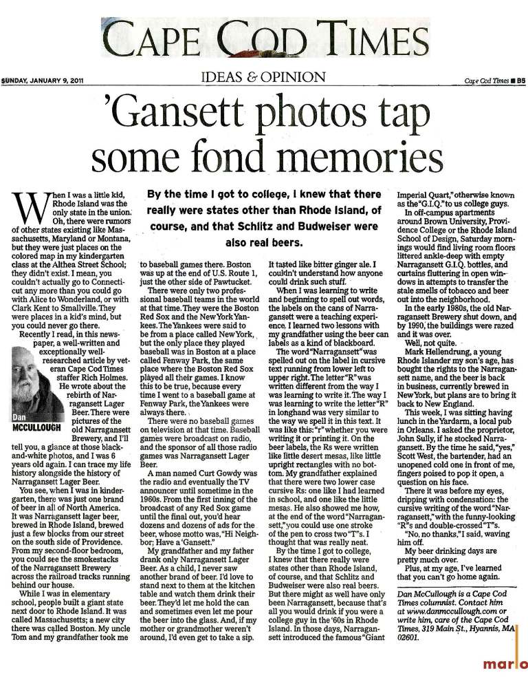 Gansett Memories From Cape Cod Times Columnist