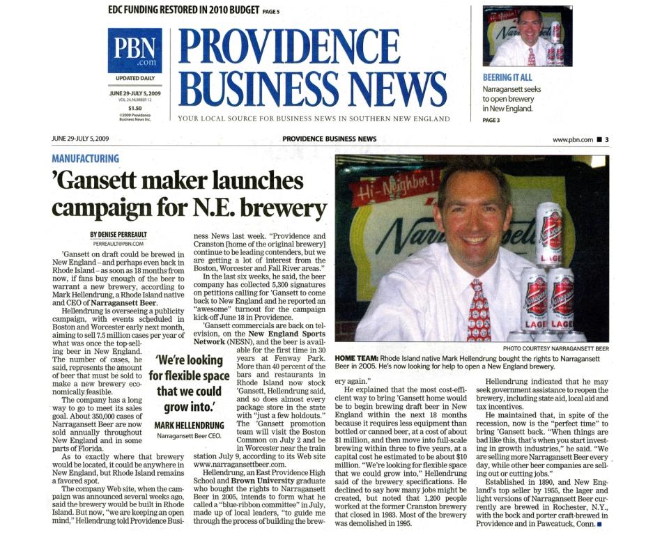 In The News: Providence Business News, June 29 2009